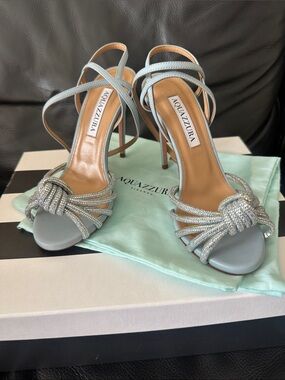 RARE Aquazzura Celeste Sandal Ice 🧊 Crystal-Knot Strappy High-Heel Sandals
